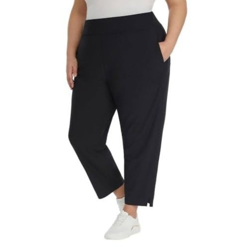 Kirkland Women M Ankle Pant Lightweight Split Hem Elastic Waist Flat Front Black - Picture 5 of 5